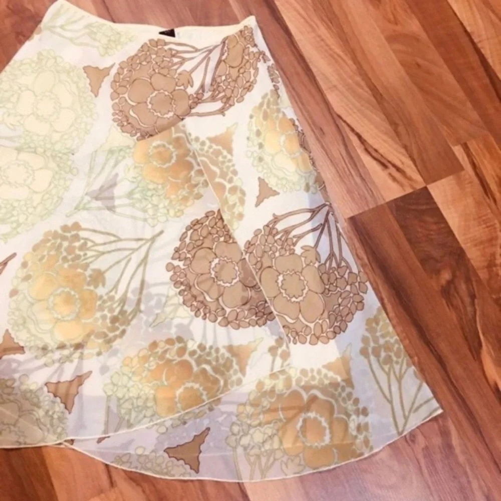 New Vintage Pineapple Yellow Floral Flare Layered Skirt Summer Pastel Midi